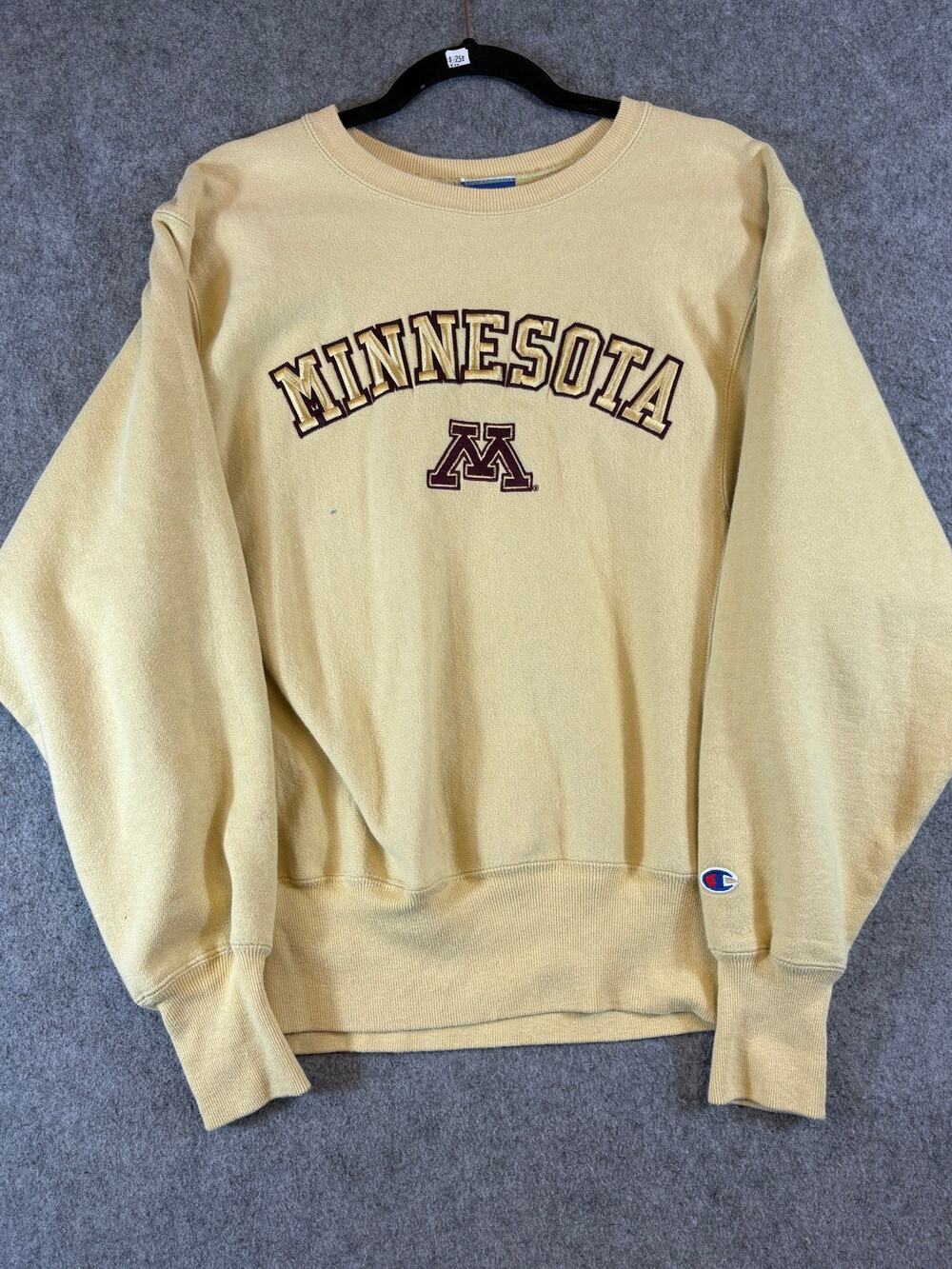 VTG 90s Champion Reverse Weave Minnesota Sweatshirt Mens Small Yellow Collegiate